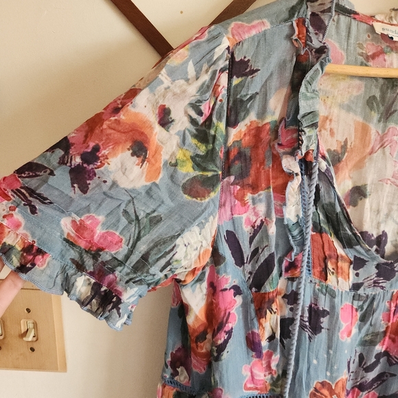 Sundance Floral Multicolor Short Sleeve Mini Dress Blue Pink Medium M - Picture 4 of 10